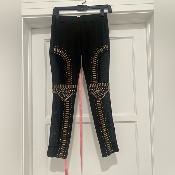 Celeb Boutique BLACK MESH & GOLD EMBELLISHED LEGGINGS - Picture 1 of 8
